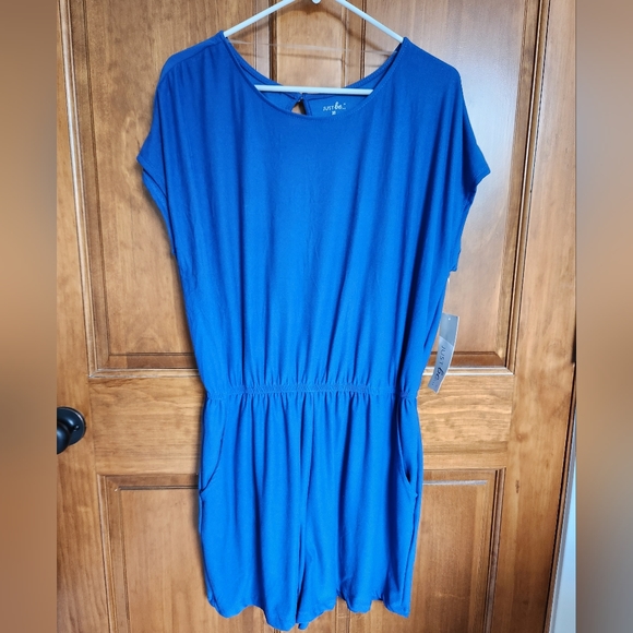 just be Pants - NWT Just Be Electric Blue Romper with elastic waist.  Size XL.  Very comfortable